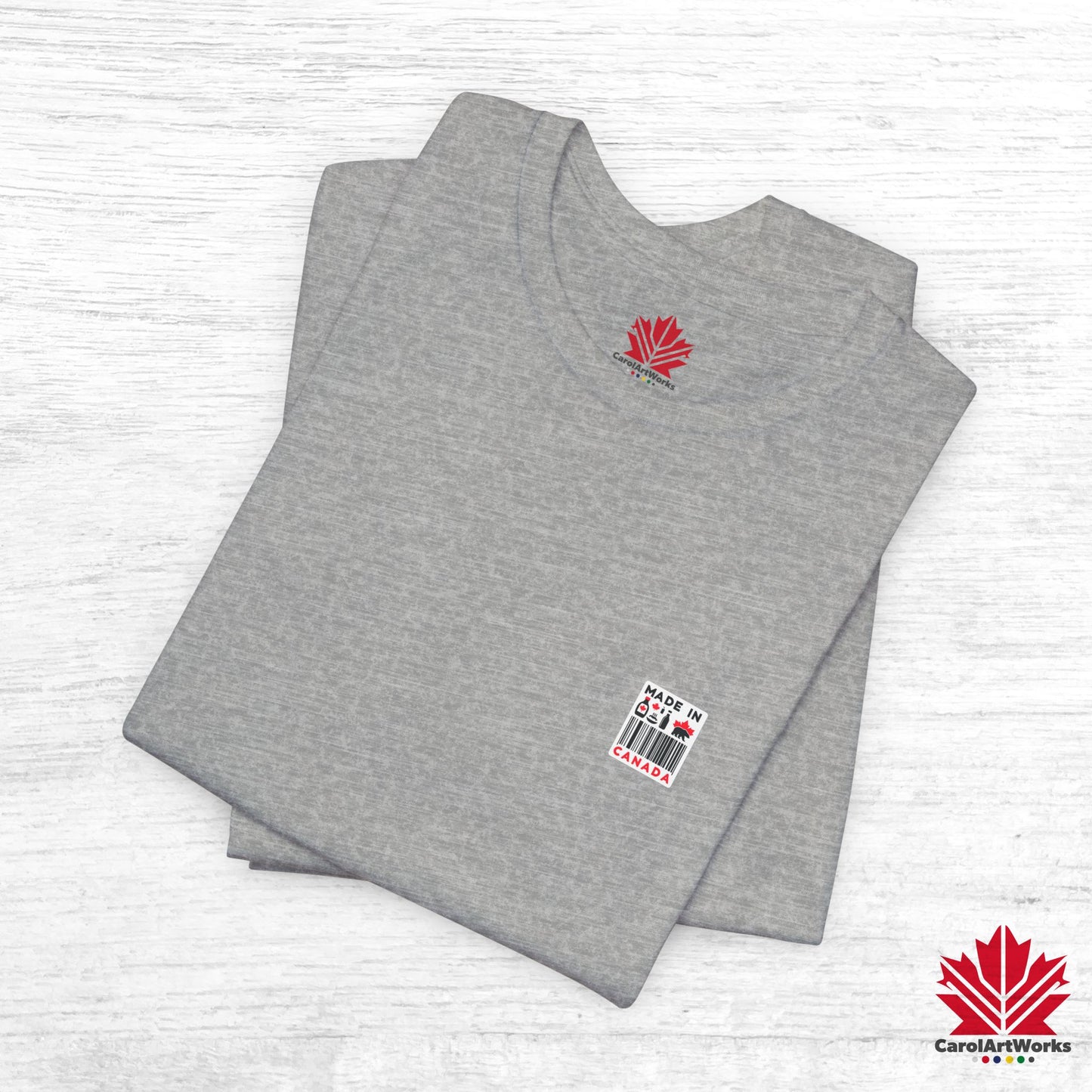 "Made in Canada" product label Design Unisex Short Sleeve Tee β Minimalist, Playful, and Proud