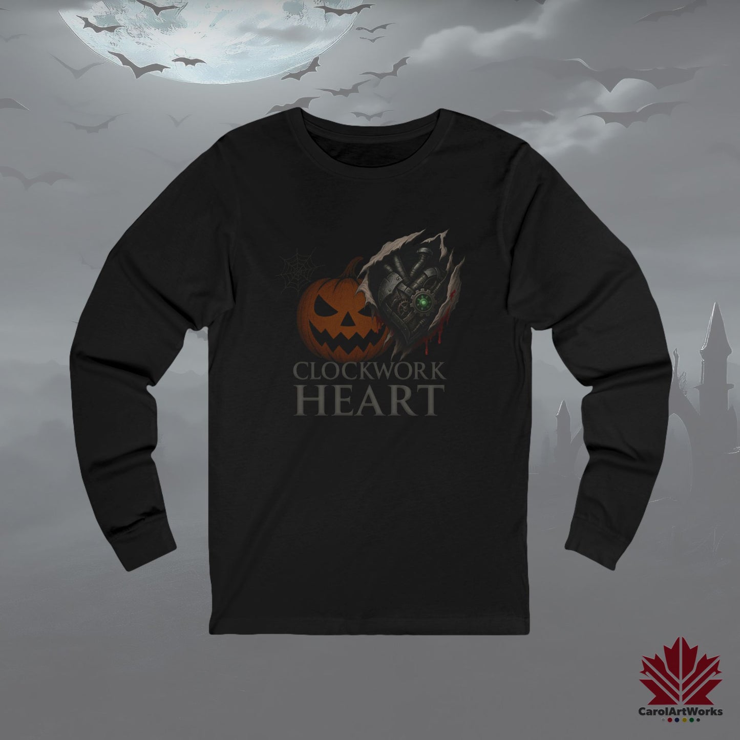 Clockwork Heart Long Sleeve Halloween Shirt – Steampunk Mechanical Heart Design