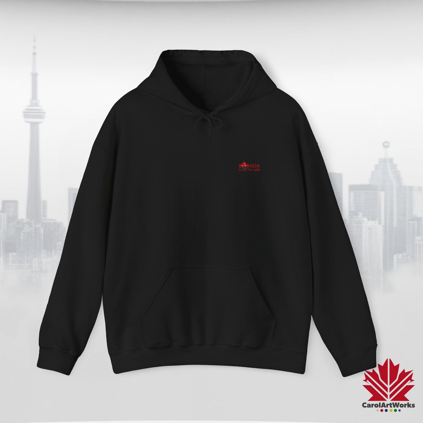 Unisex Hoodie “Canada is Not for Sale” – Red Maple Leaf and Mountains, Warm and Comfortable