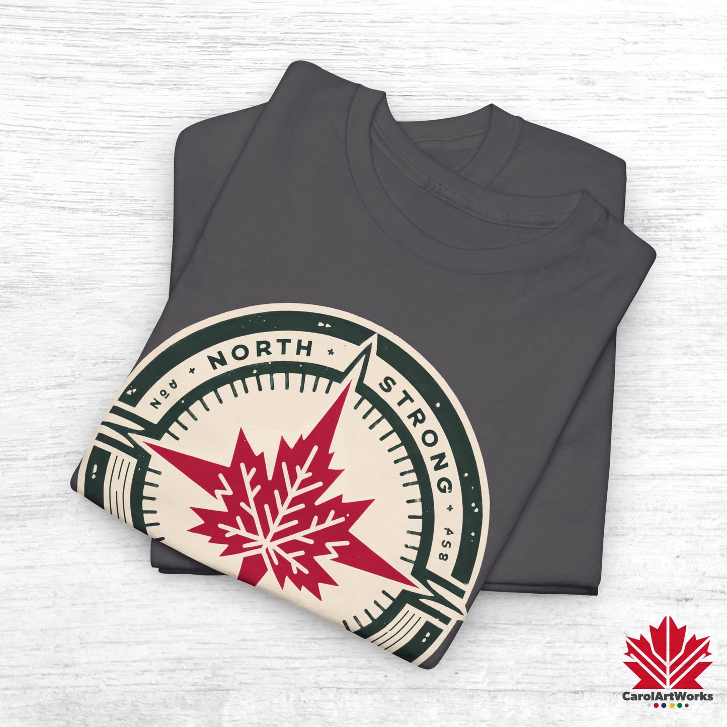 “North Strong” Compass Design – Unisex Cotton Tee – Navigate Adventure with Canadian Pride