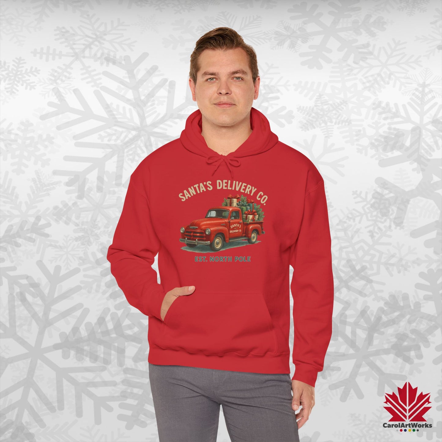 Santa’s Delivery Truck Hoodie | Vintage Red Truck Christmas Hoodie | Canadian Fleece Hoodie – Premium Softstyle