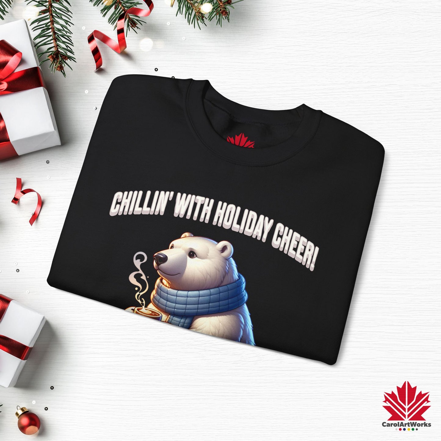 Chillin’ With Holiday Cheer Sweatshirt | Cozy Polar Bear Crewneck | Canadian-Made Holiday Fleece