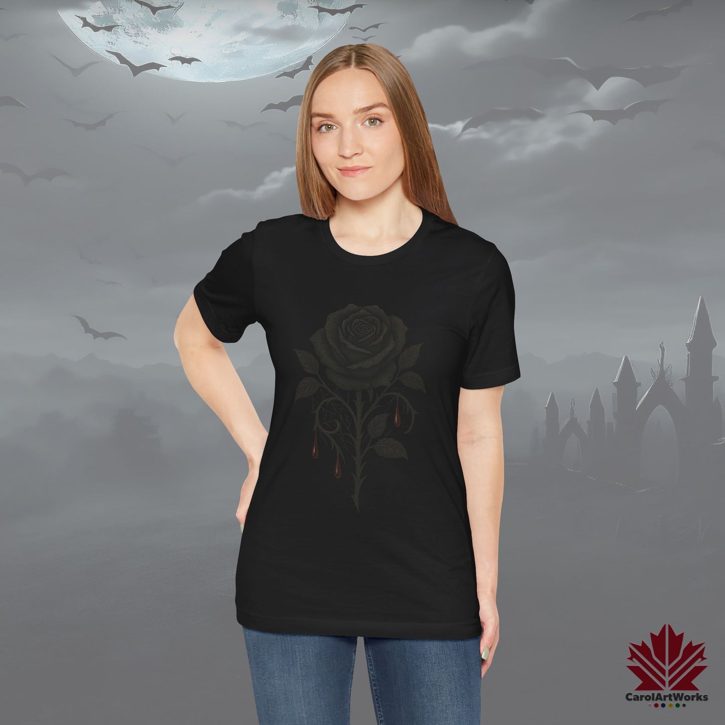 Dark Rose – Gothic Halloween Tee | Elegant Black Rose Design