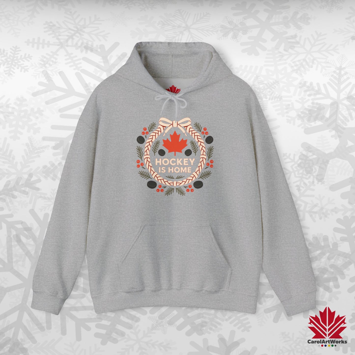 Hockey Lace Wreath Hoodie | Canadian Hockey Christmas Hoodie | Premium Fleece, Free Shipping