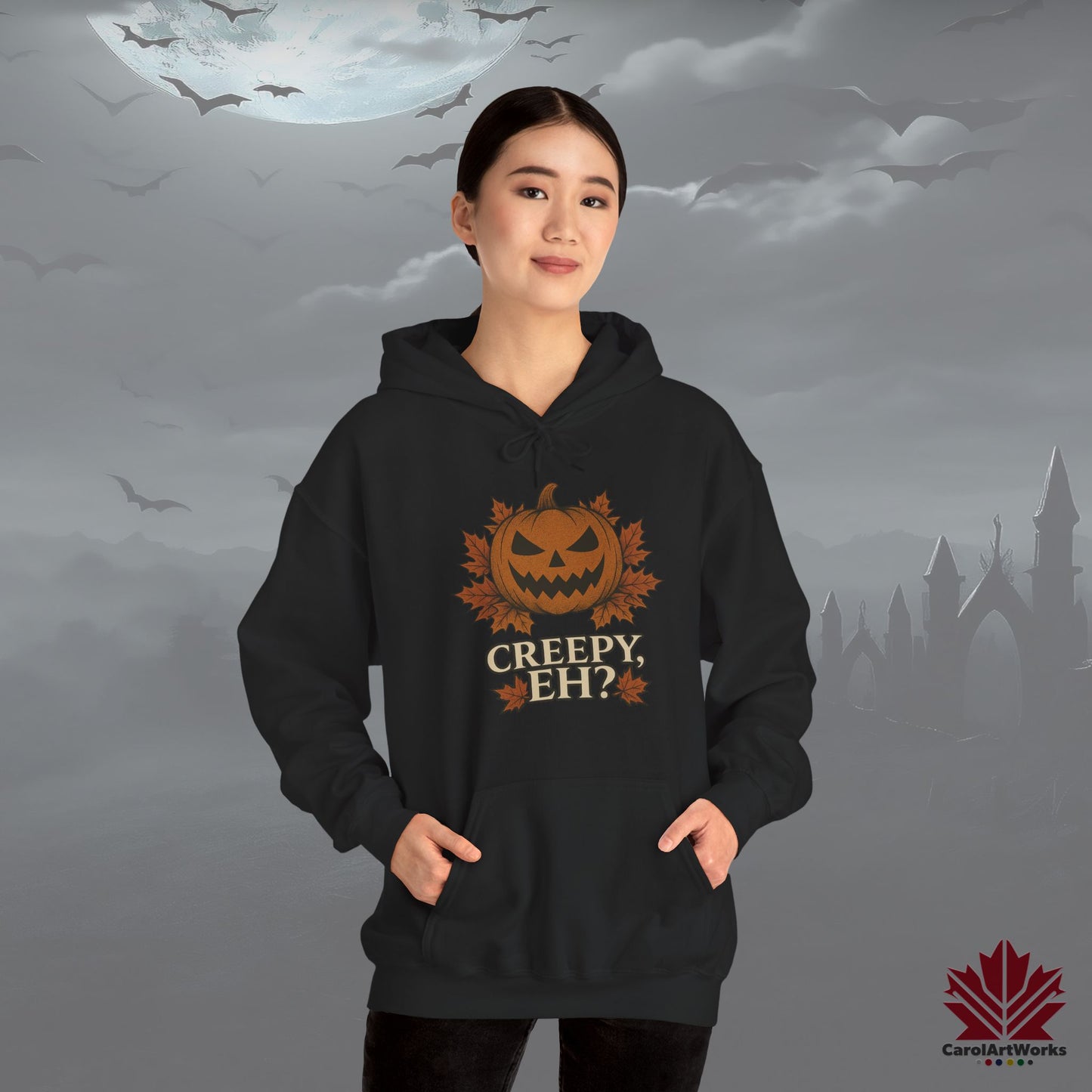 Creepy, Eh? – Spooky Fall Hoodie with Canadian Humour