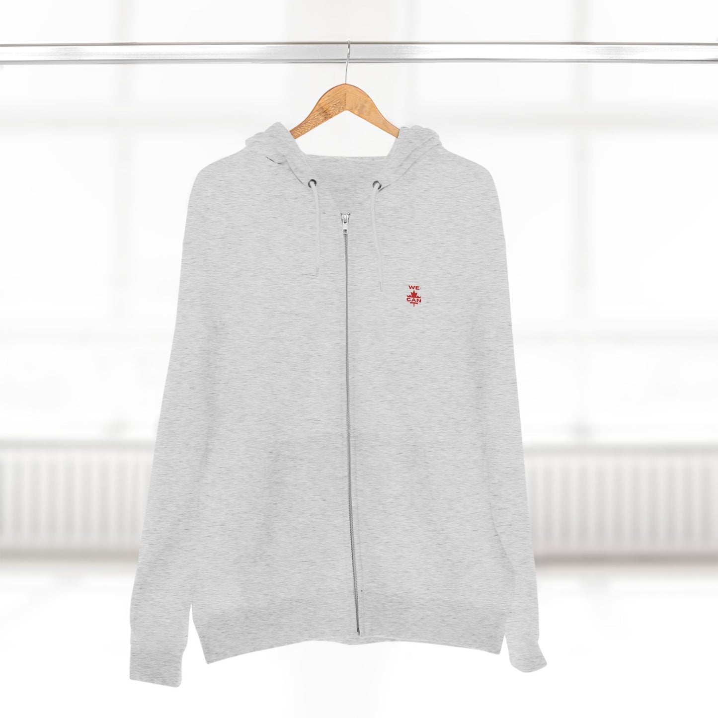 “WE CAN” with Maple Leaf Unisex Zip Hoodie – Motivational Hoodie for Everyday Comfort, Canada Pride