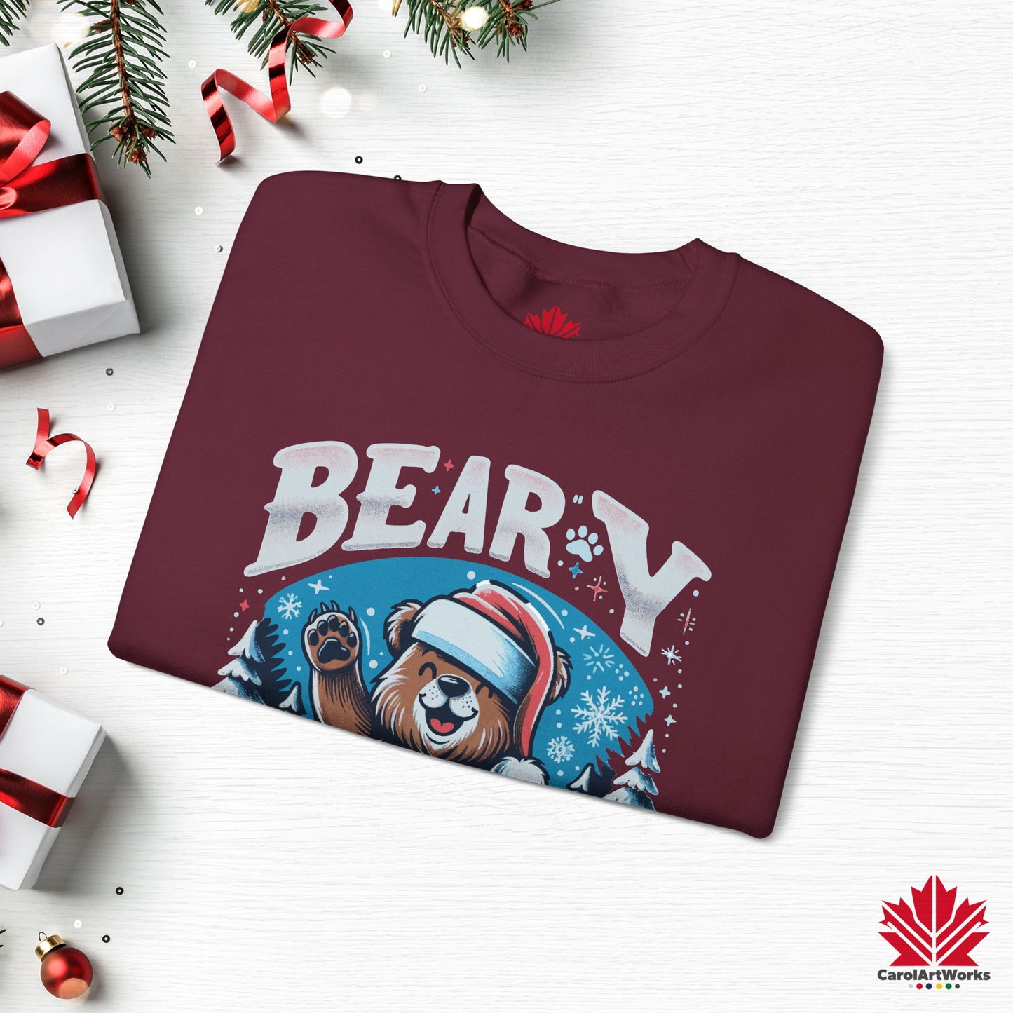 Beary Christmas Sweatshirt | Funny Bear Holiday Crewneck | Premium Fleece, Canadian-Made Christmas Gift