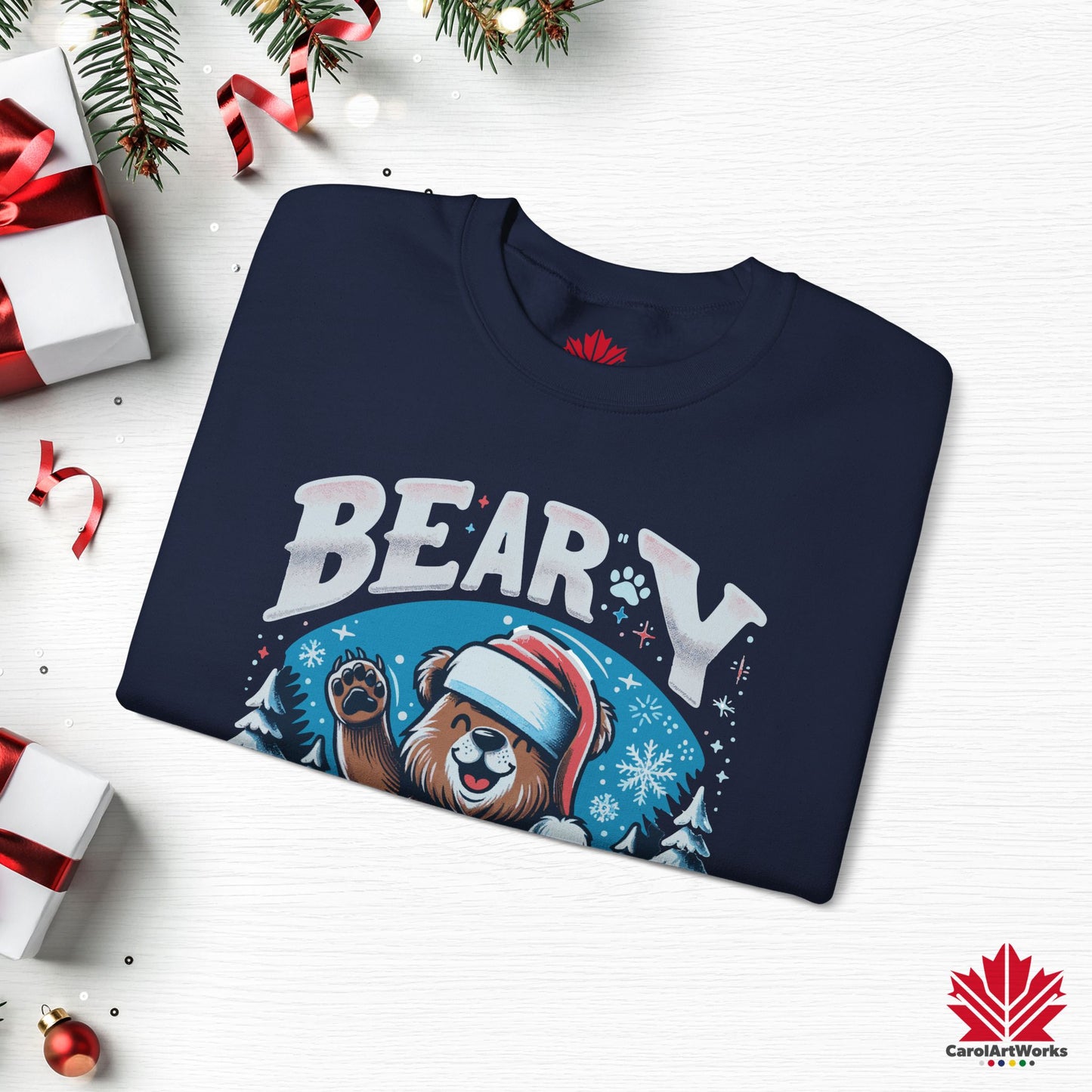 Beary Christmas Sweatshirt | Funny Bear Holiday Crewneck | Premium Fleece, Canadian-Made Christmas Gift