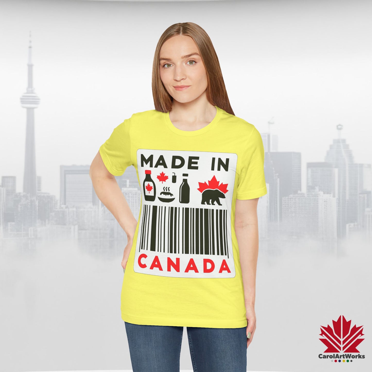 "Made in Canada" product label Design Unisex Short Sleeve Tee β Minimalist, Playful, and Proud