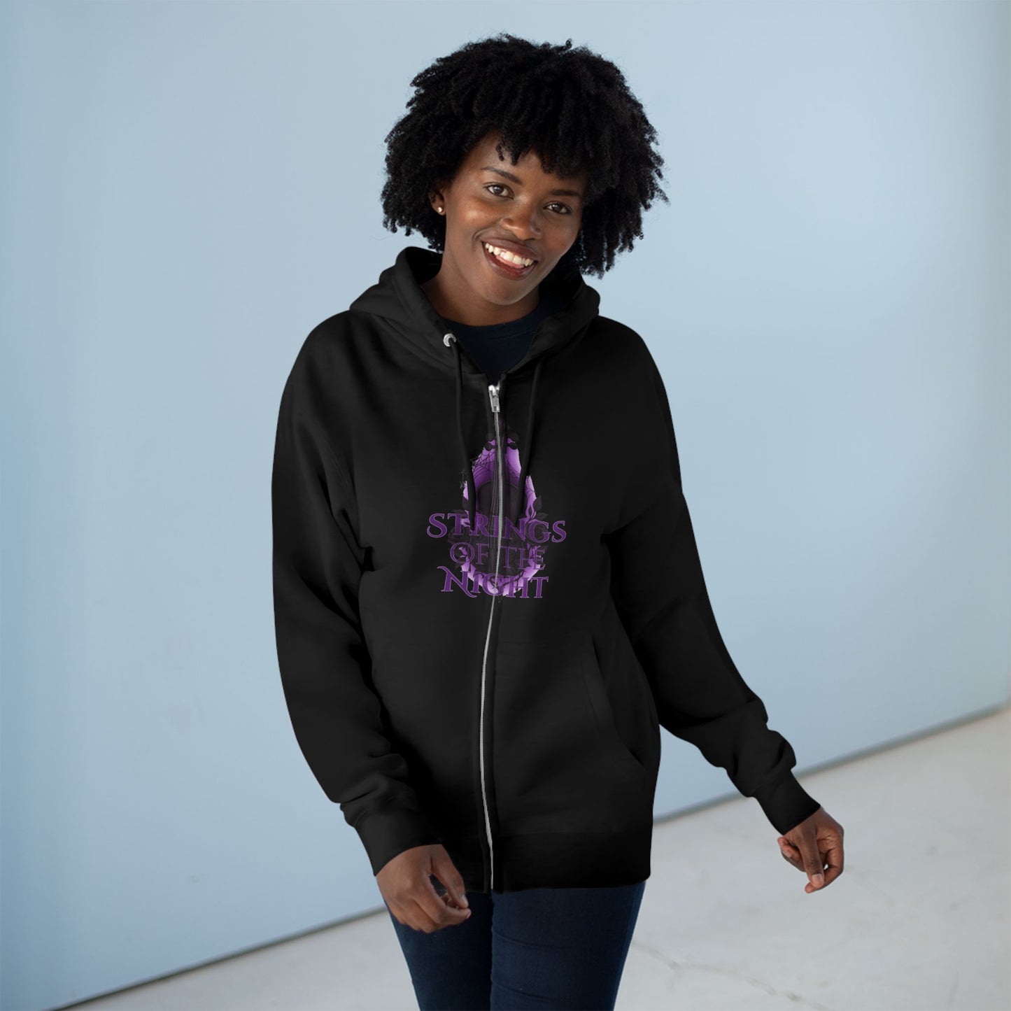 Strings of the Night – Zip Hoodie | Haunted Music Design for Halloween
