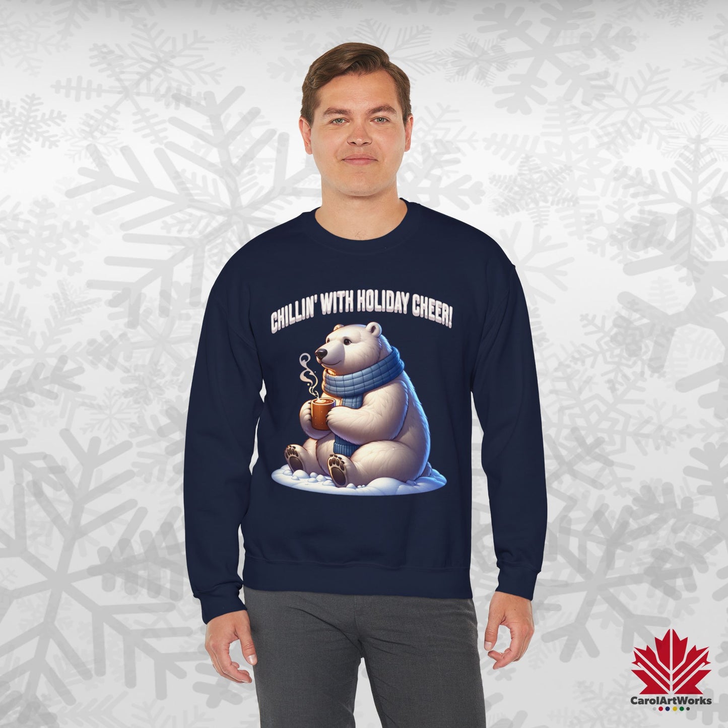 Chillin’ With Holiday Cheer Sweatshirt | Cozy Polar Bear Crewneck | Canadian-Made Holiday Fleece