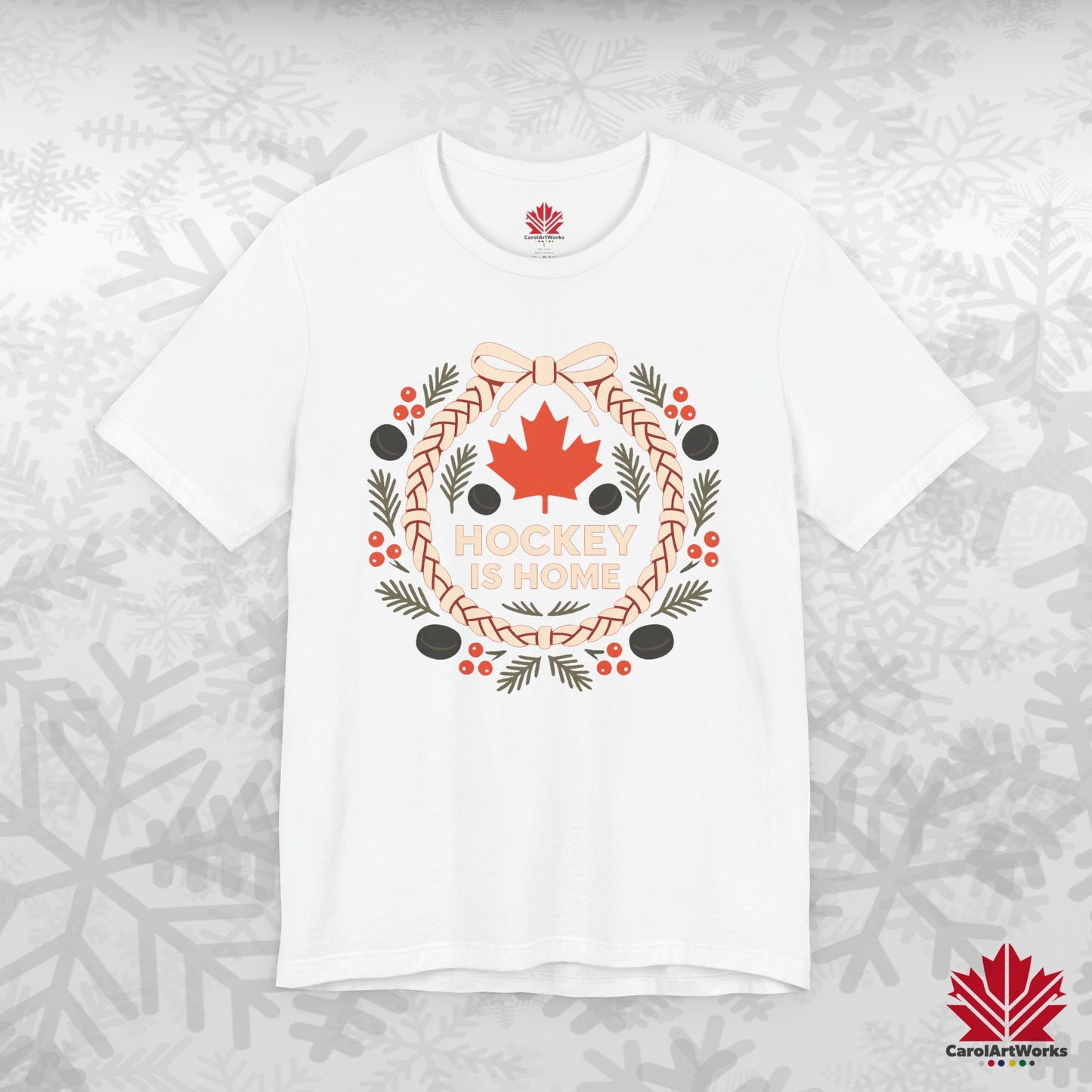 Hockey Lace Wreath | Canadian Hockey Christmas Shirt | Maple Leaf Holiday Tee – Premium Cotton Gift