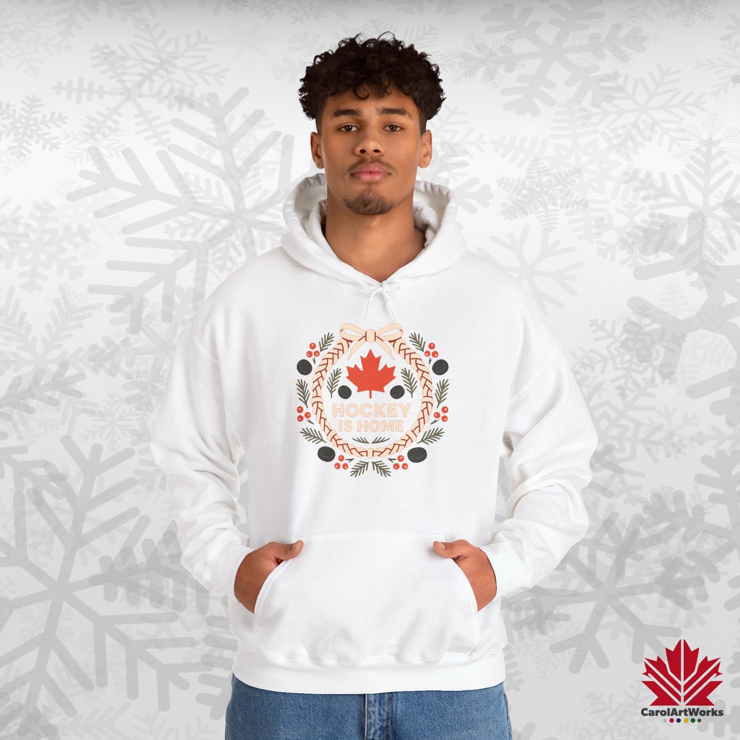 Hockey Lace Wreath Hoodie | Canadian Hockey Christmas Hoodie | Premium Fleece, Free Shipping