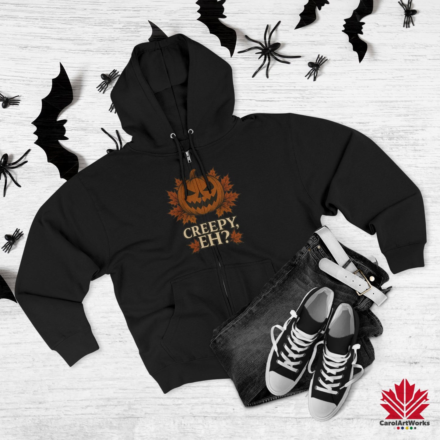 Creepy, Eh? – Funny Fall Season Zip Hoodie for Canadians