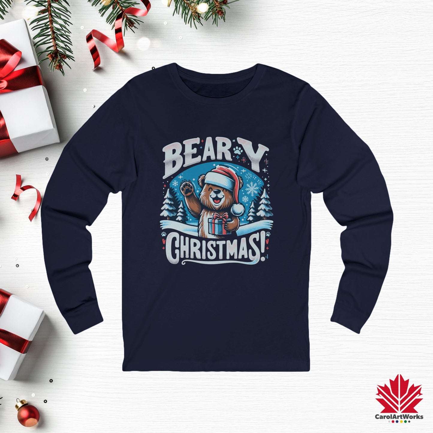 Beary Christmas Long Sleeve | Funny Bear Holiday Shirt | Canadian-Made Premium Cotton Tee