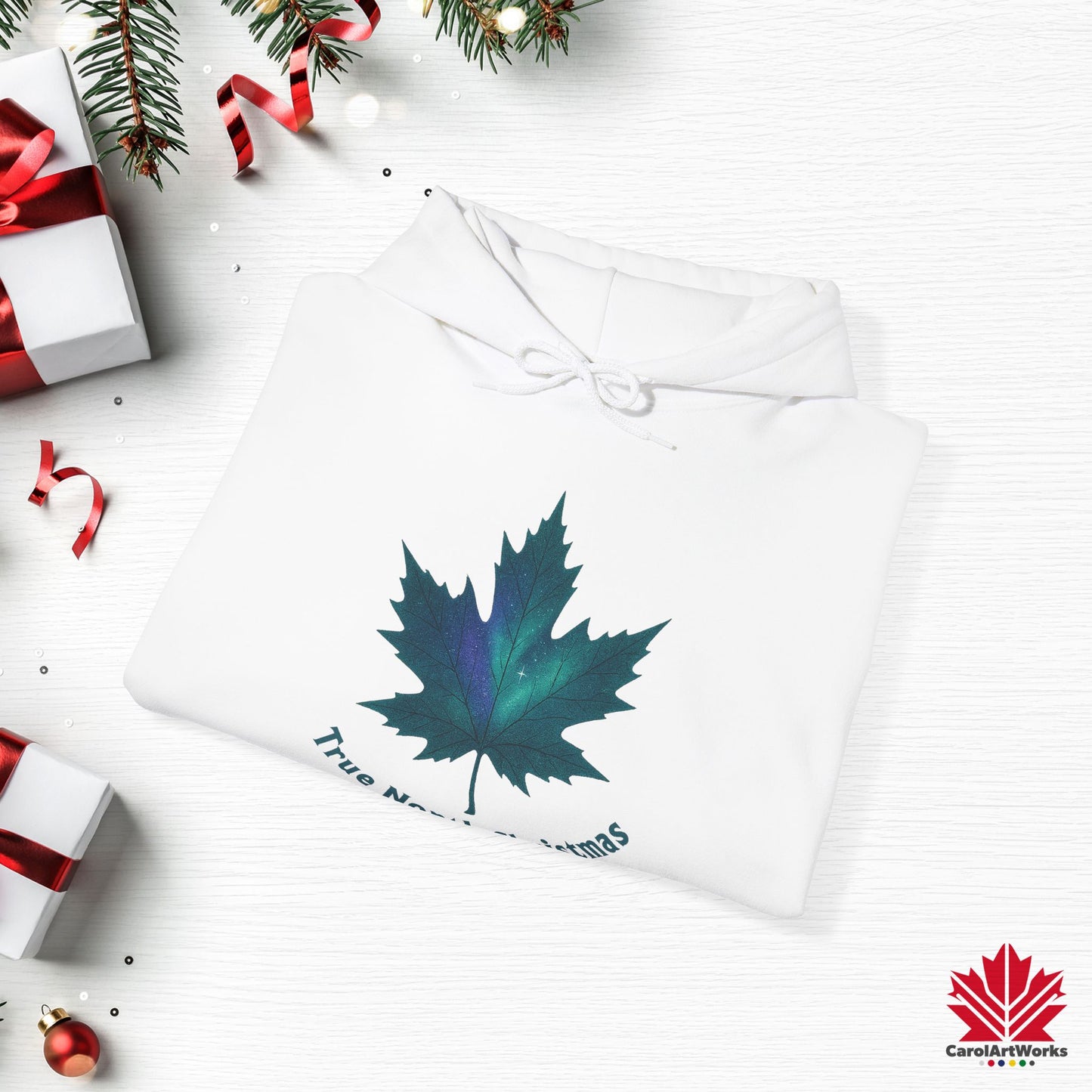True North Christmas Hoodie | Maple Leaf Holiday Hoodie | Canadian Fleece Hoodie – Premium Softstyle Cotton