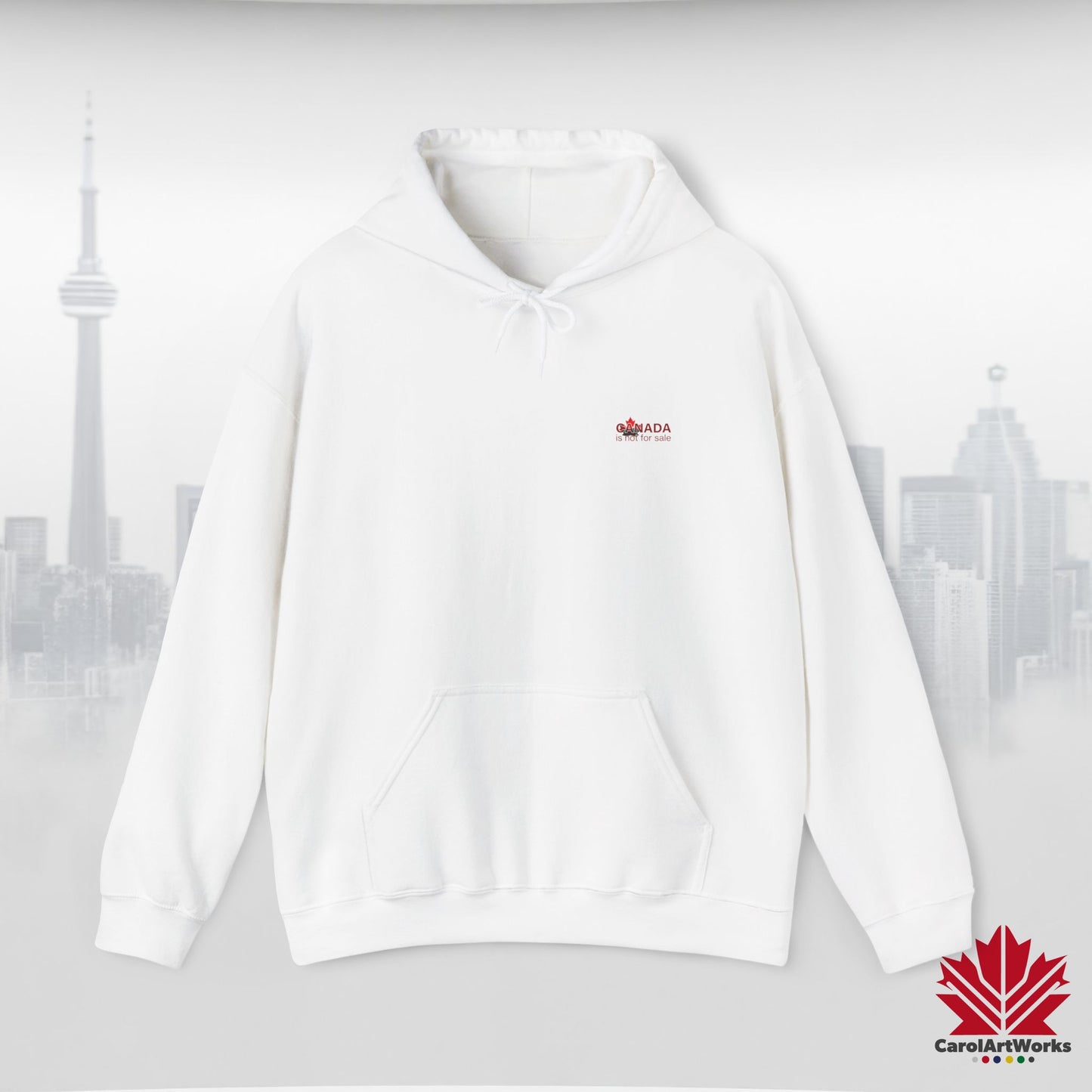 Unisex Hoodie “Canada is Not for Sale” – Red Maple Leaf and Mountains, Warm and Comfortable