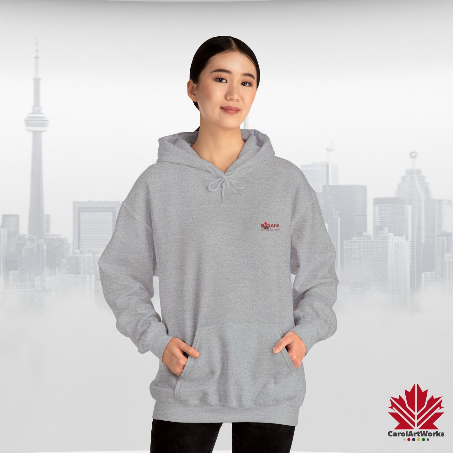 Unisex Hoodie “Canada is Not for Sale” – Red Maple Leaf and Mountains, Warm and Comfortable