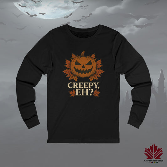 Creepy, Eh? – Long Sleeve Halloween Shirt - Canadian Pumpkin & Maple Leaf Design