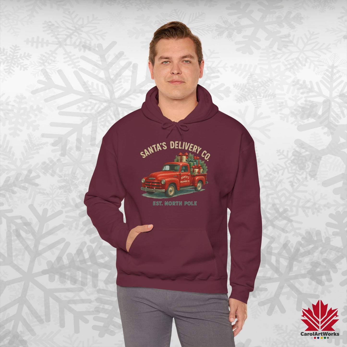 Santa’s Delivery Truck Hoodie | Vintage Red Truck Christmas Hoodie | Canadian Fleece Hoodie – Premium Softstyle