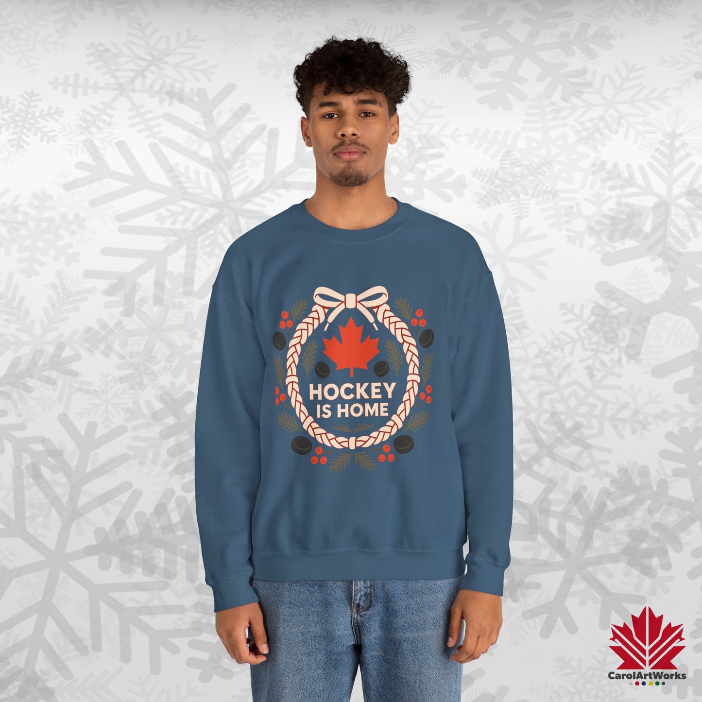 Hockey Lace Wreath Sweatshirt | Canadian Hockey Christmas Crewneck | Premium Fleece Sweatshirt