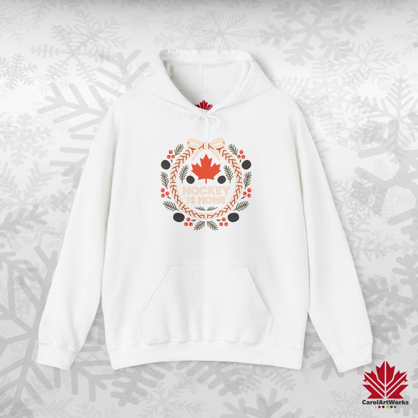 Hockey Lace Wreath Hoodie | Canadian Hockey Christmas Hoodie | Premium Fleece, Free Shipping