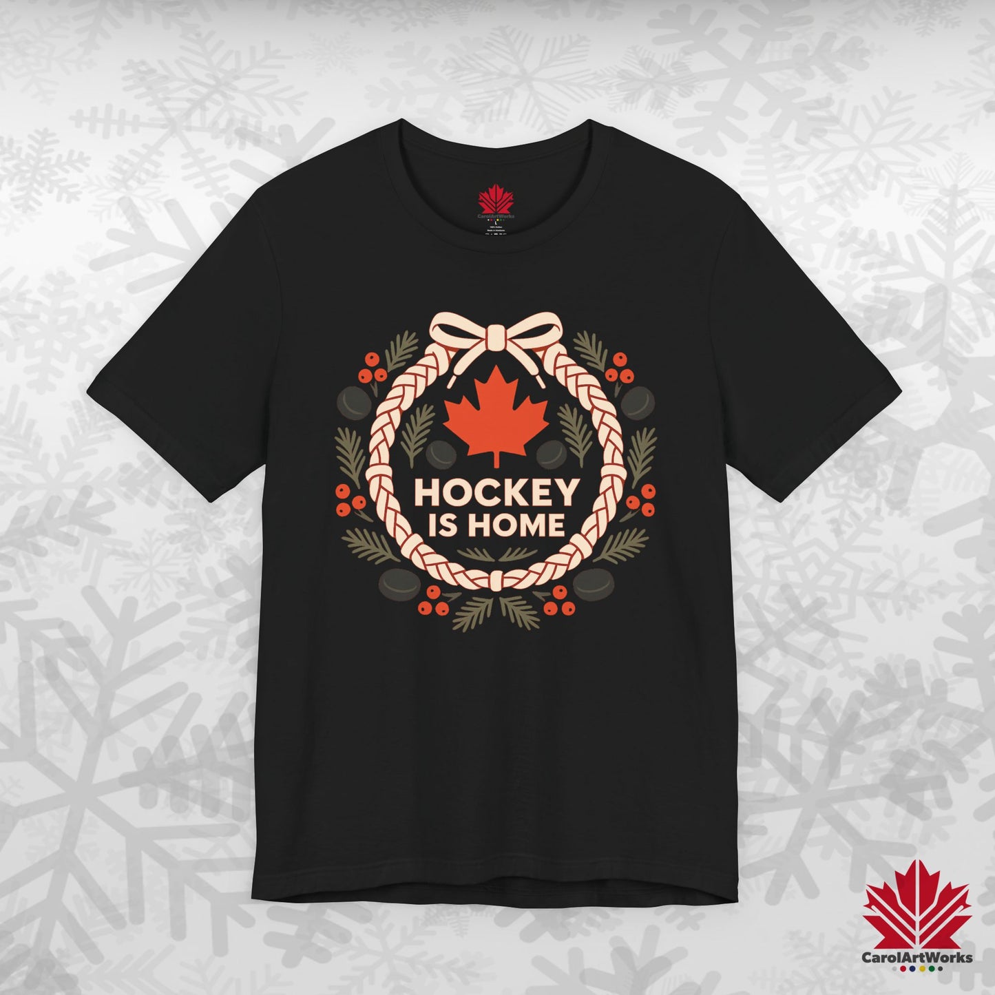Hockey Lace Wreath | Canadian Hockey Christmas Shirt | Maple Leaf Holiday Tee – Premium Cotton Gift