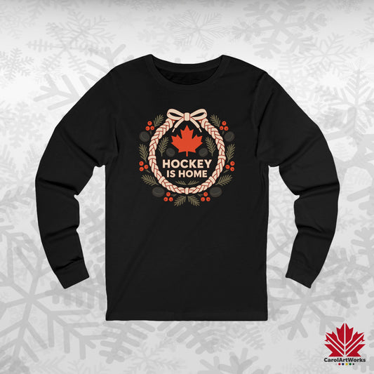 Hockey Lace Wreath Long Sleeve | Canadian Hockey Christmas Shirt | Premium Cotton Tee