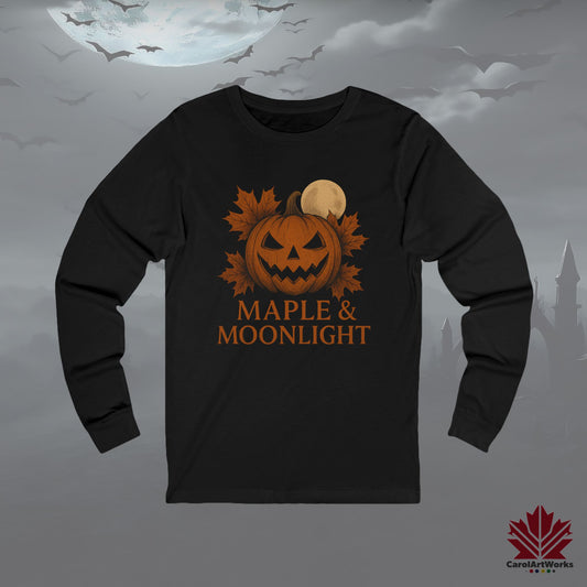 Maple & Moonlight – Long Sleeve Halloween Shirt - Pumpkin & Moon Design