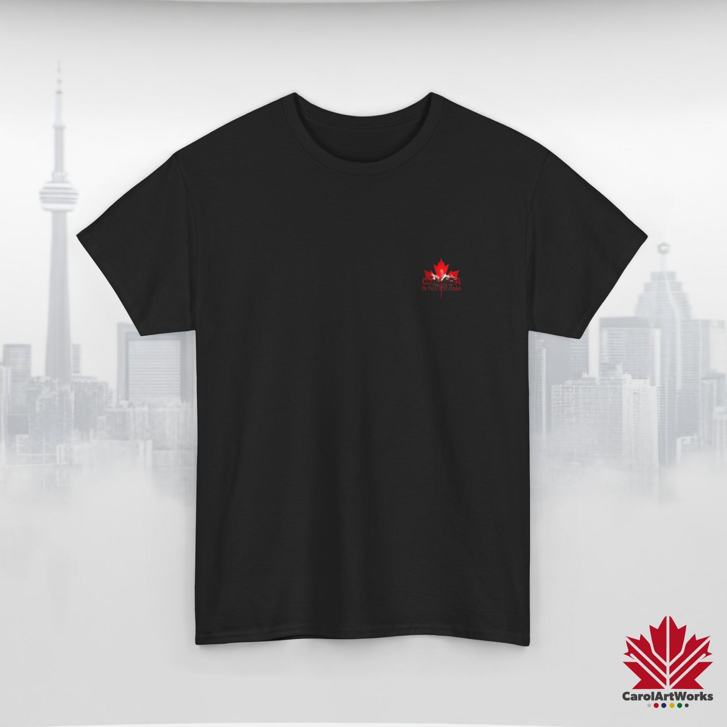 “Canada is not for Sale” Unisex Heavy Cotton Tee – Red Maple Leaf and Mountains, Stylish Canada Shirt