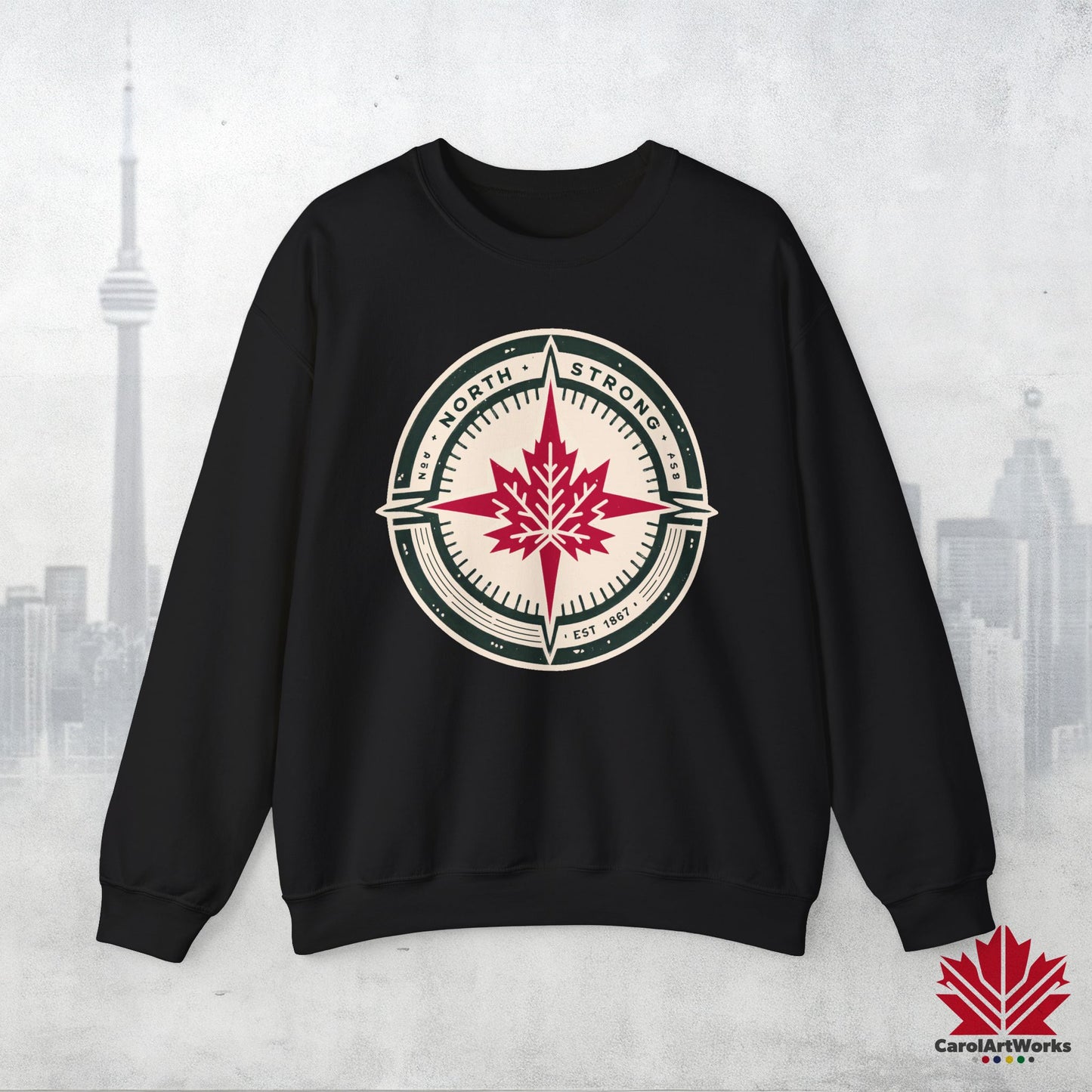 “North Strong” Compass Design Unisex Sweatshirt – Navigate Adventure with Canadian Pride
