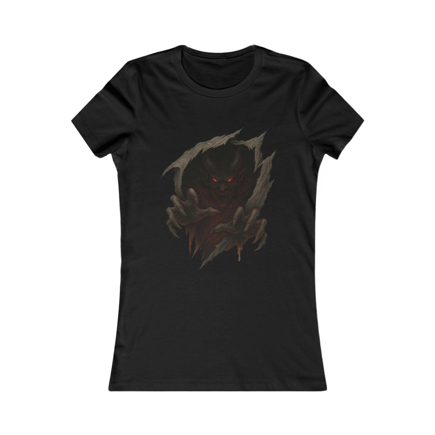 Demon Within – Gothic Halloween Women’s Tee | Spooky Red-Eyed Demon Design