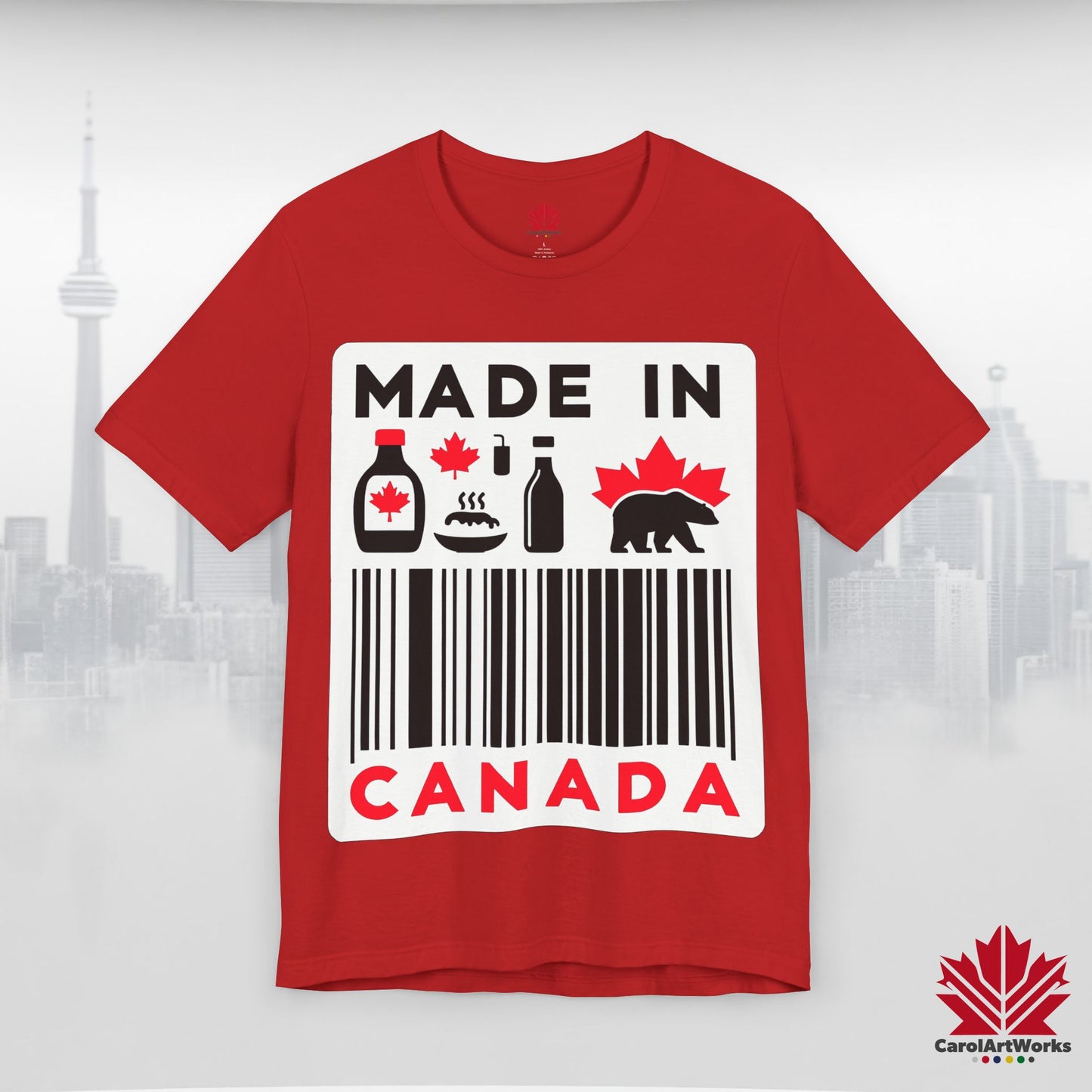 "Made in Canada" product label Design Unisex Short Sleeve Tee β Minimalist, Playful, and Proud