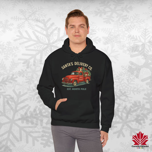 Santa’s Delivery Truck Hoodie | Vintage Red Truck Christmas Hoodie | Canadian Fleece Hoodie – Premium Softstyle