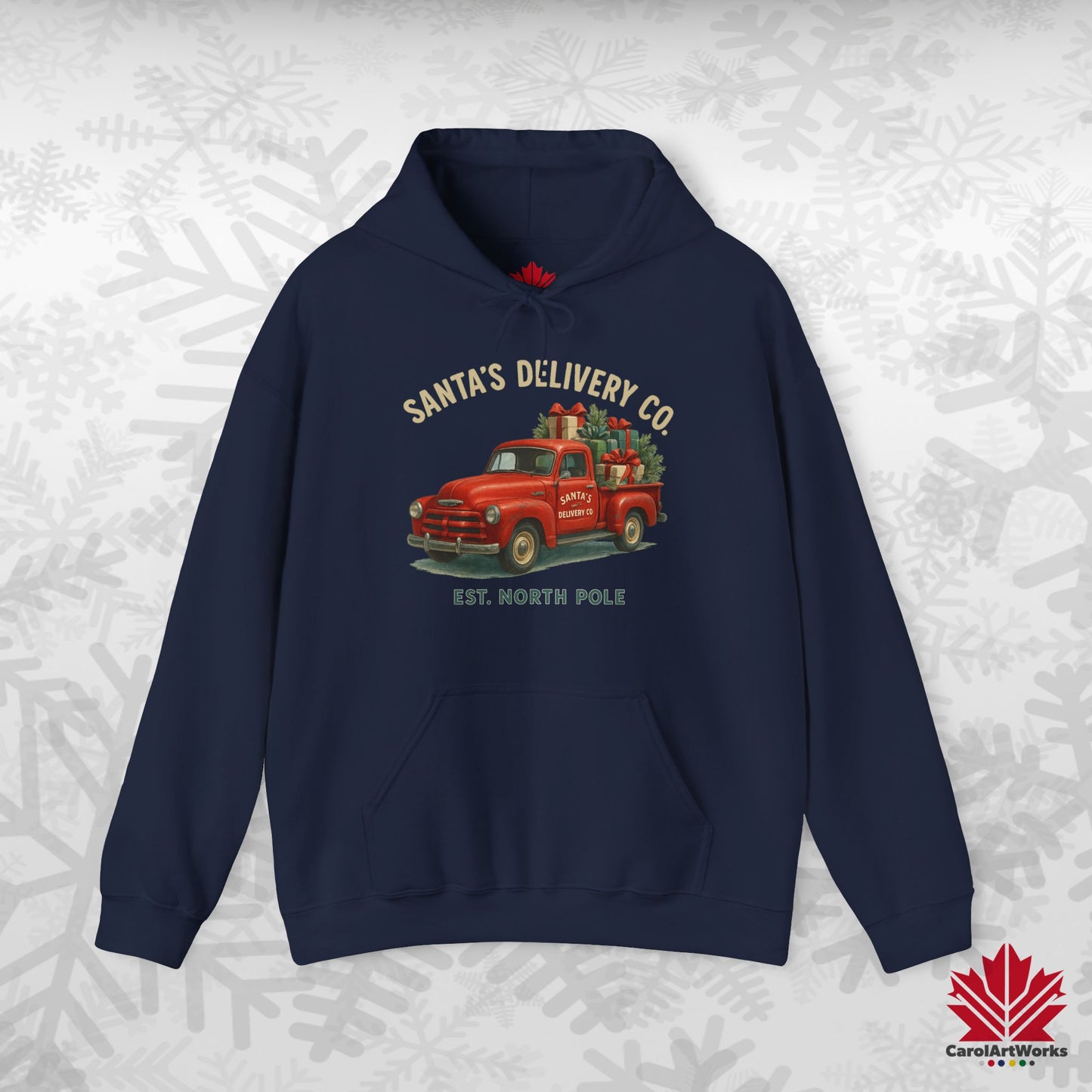 Santa’s Delivery Truck Hoodie | Vintage Red Truck Christmas Hoodie | Canadian Fleece Hoodie – Premium Softstyle