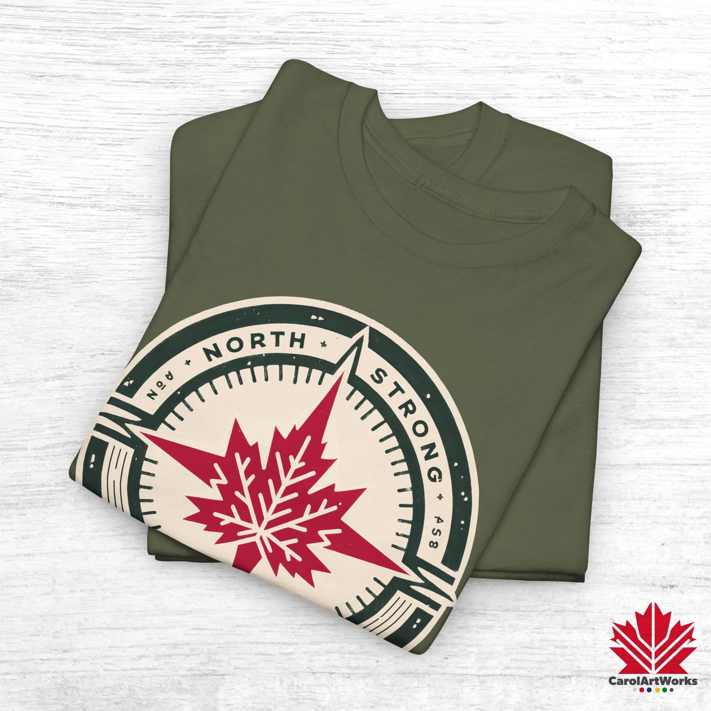 “North Strong” Compass Design – Unisex Cotton Tee – Navigate Adventure with Canadian Pride
