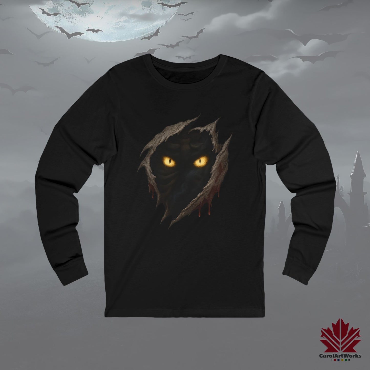 Haunted Eyes – Long Sleeve Halloween Shirt | Dark & Spooky Aesthetic