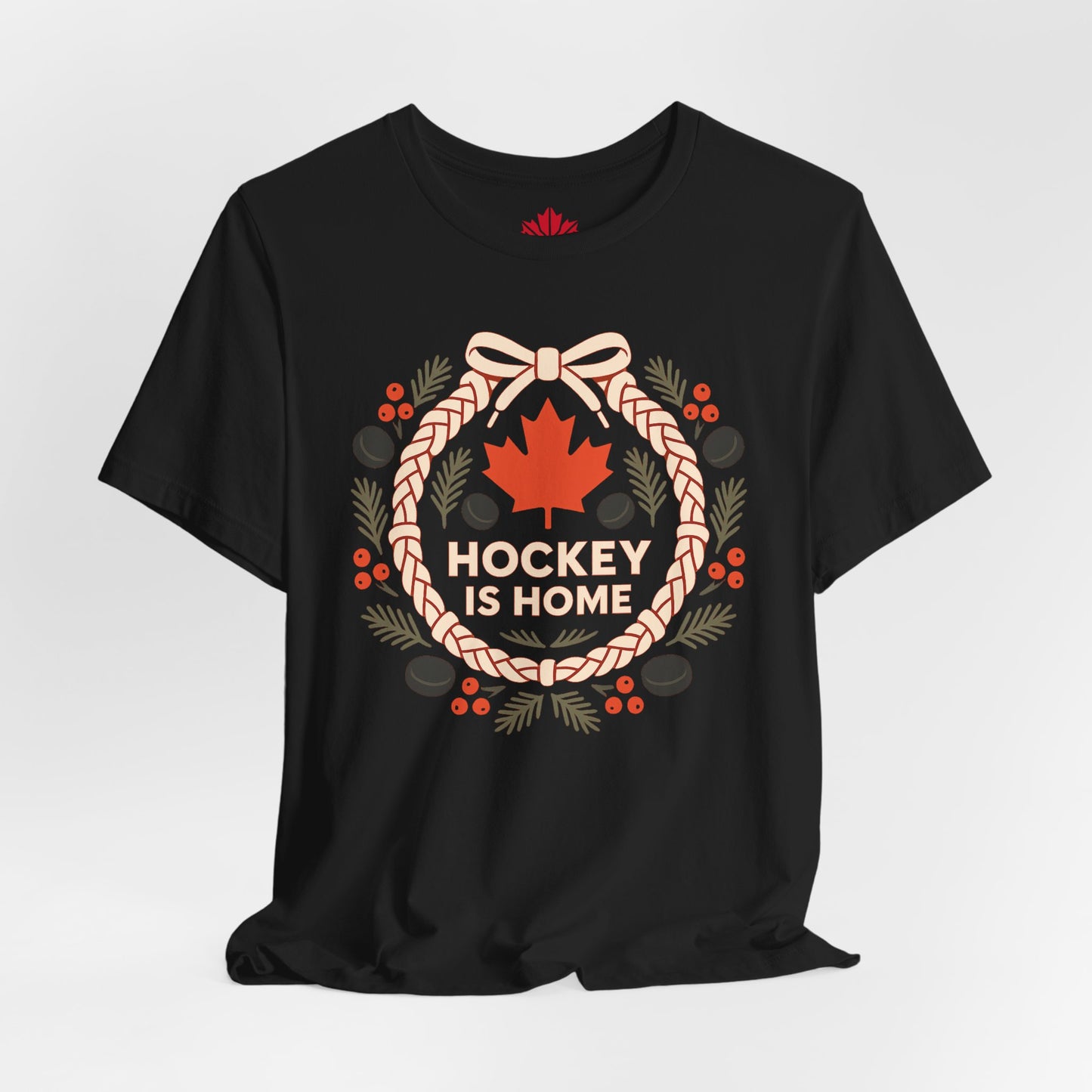 Hockey Lace Wreath | Canadian Hockey Christmas Shirt | Maple Leaf Holiday Tee – Premium Cotton Gift
