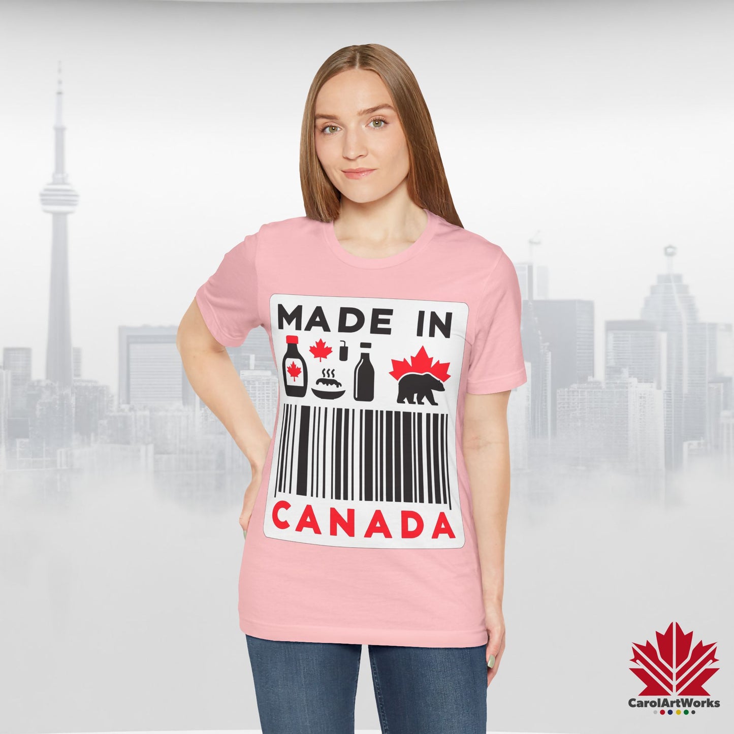 "Made in Canada" product label Design Unisex Short Sleeve Tee β Minimalist, Playful, and Proud