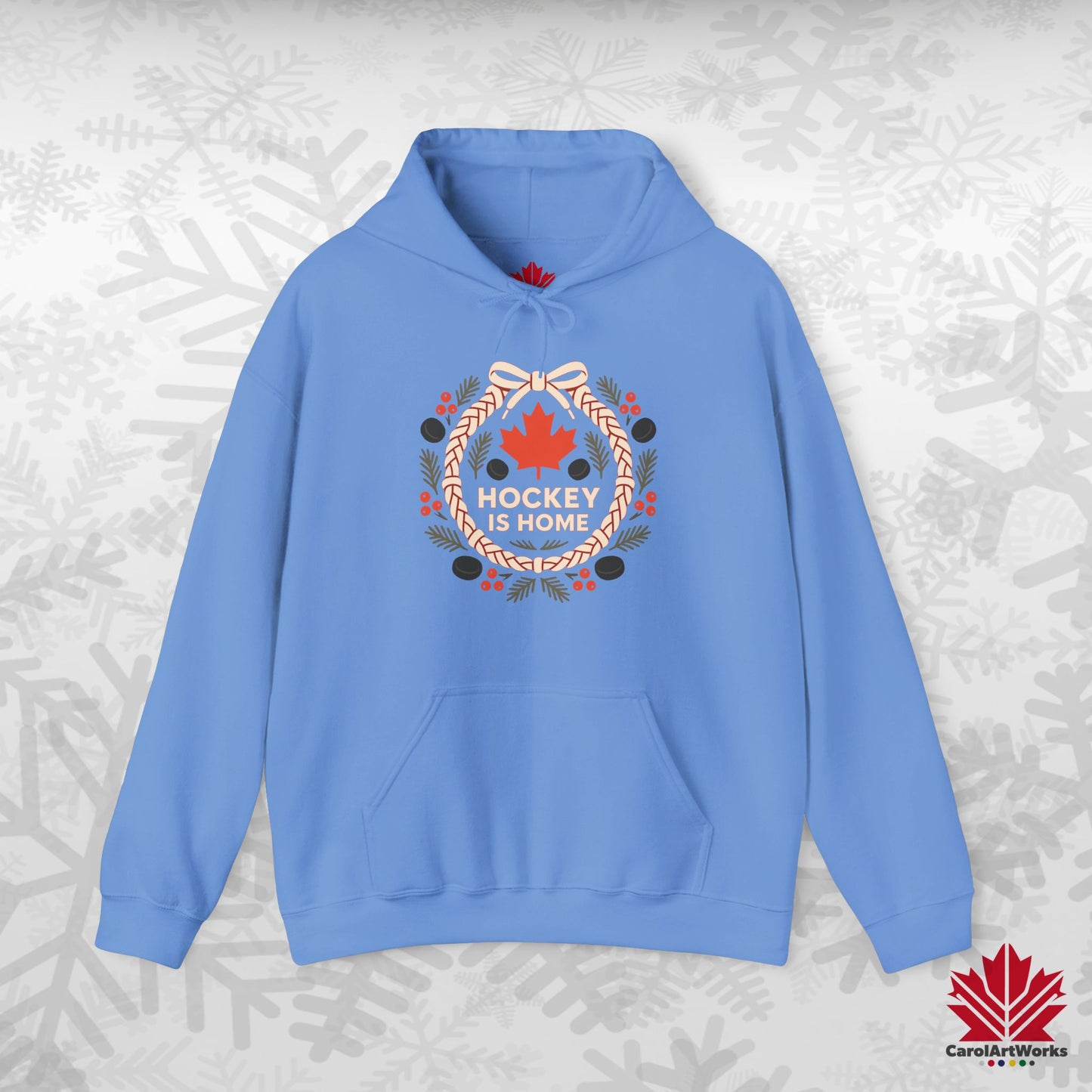 Hockey Lace Wreath Hoodie | Canadian Hockey Christmas Hoodie | Premium Fleece, Free Shipping