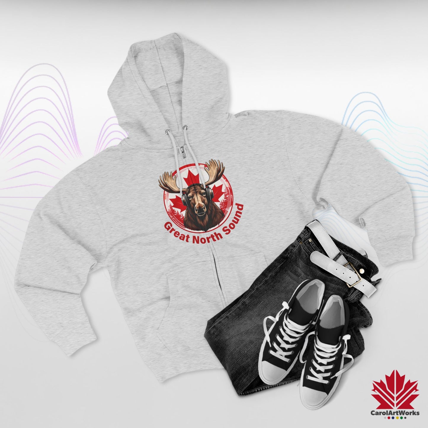 "Great North Sound" Moose and Music Unisex Zip Hoodie