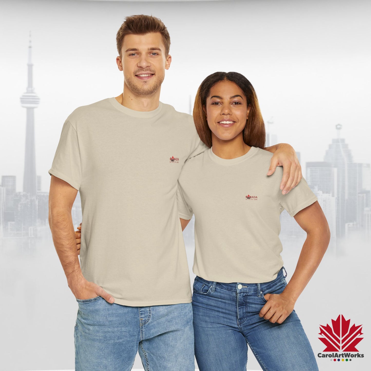 “Canada is not for Sale” Unisex Heavy Cotton Tee – Red Maple Leaf and Mountains, Stylish Canada Shirt