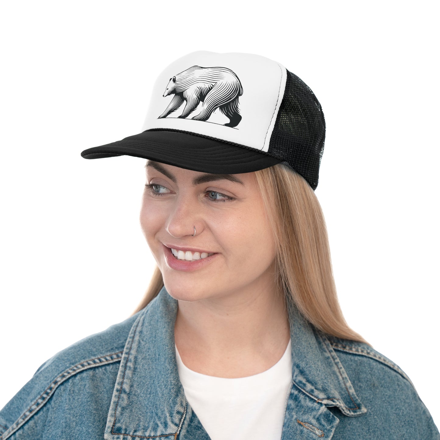 scandinavian minimalistic BEAR Design Trucker Cap – Outdoor Adventure Hat for Nature Lovers