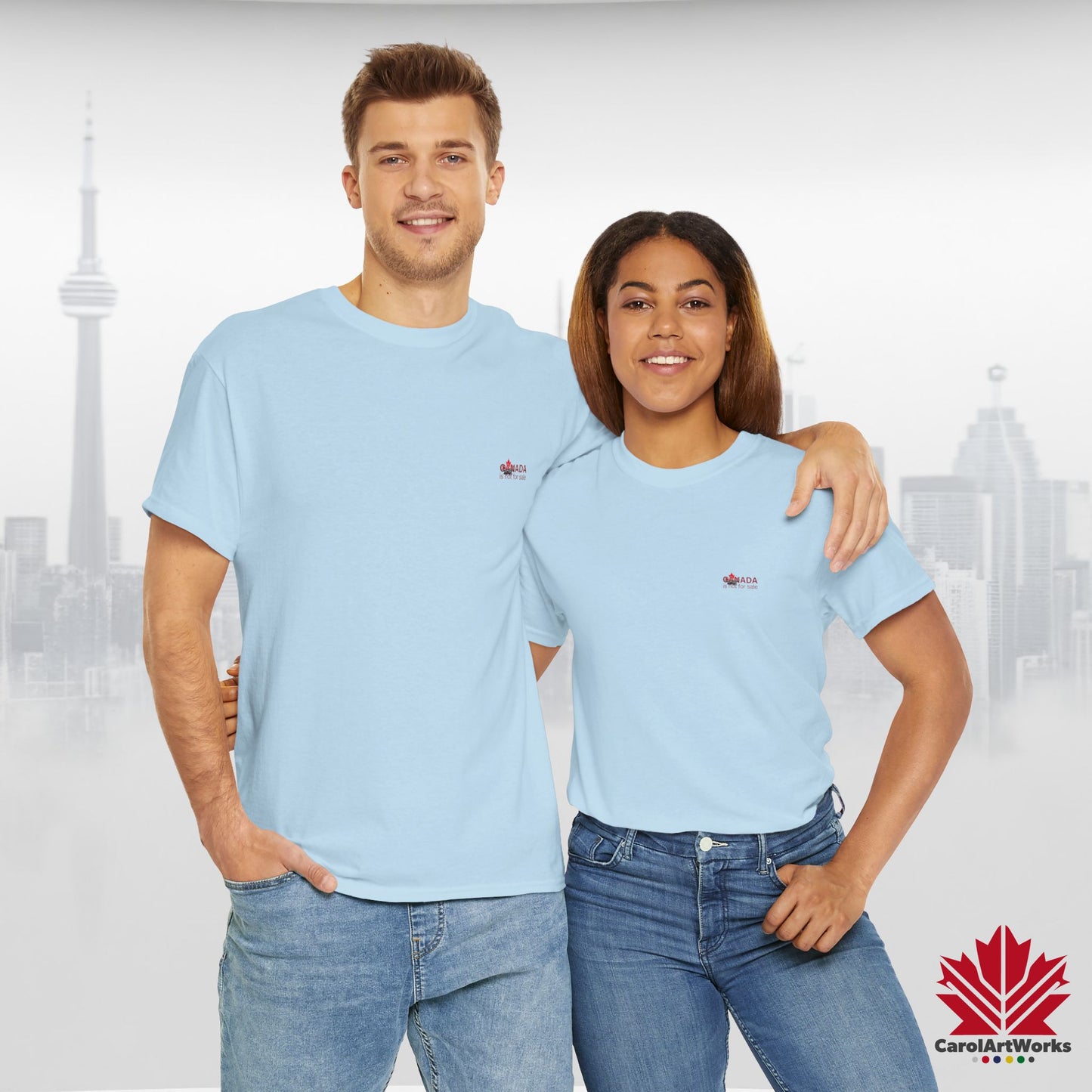 “Canada is not for Sale” Unisex Heavy Cotton Tee – Red Maple Leaf and Mountains, Stylish Canada Shirt