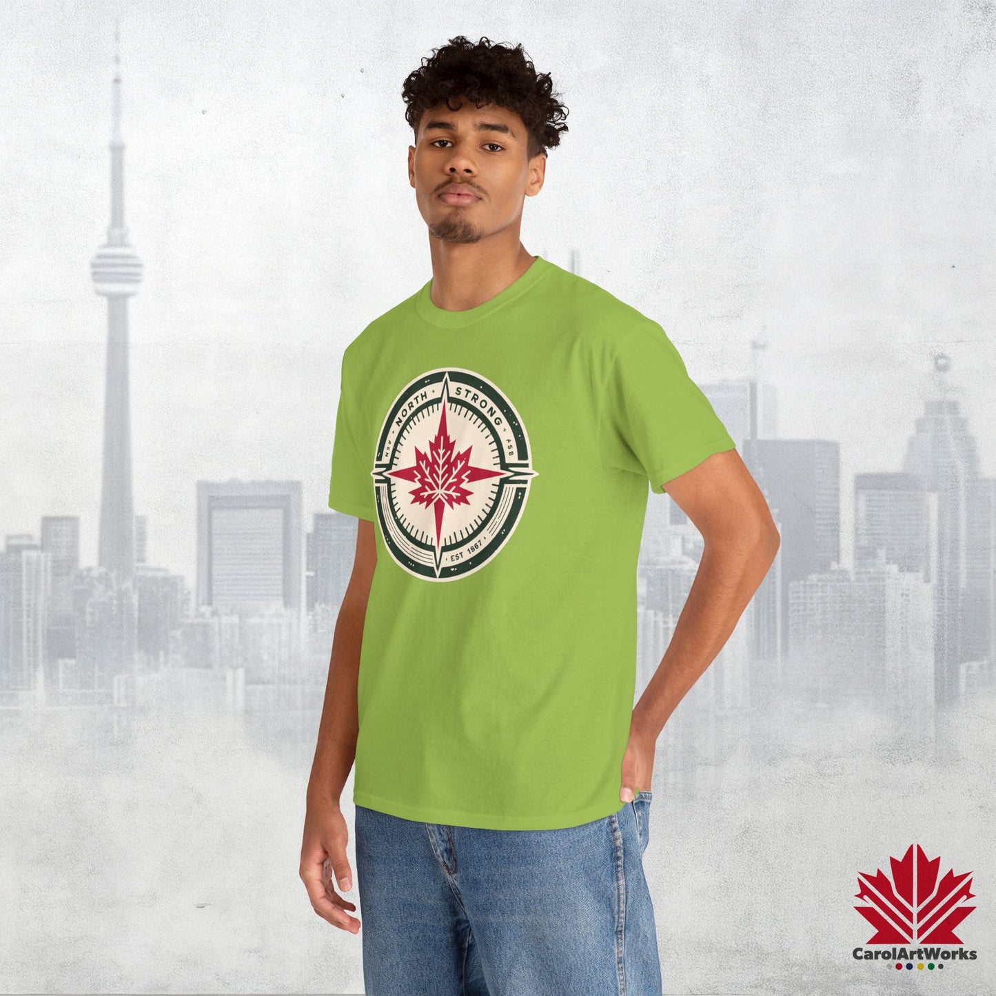“North Strong” Compass Design – Unisex Cotton Tee – Navigate Adventure with Canadian Pride