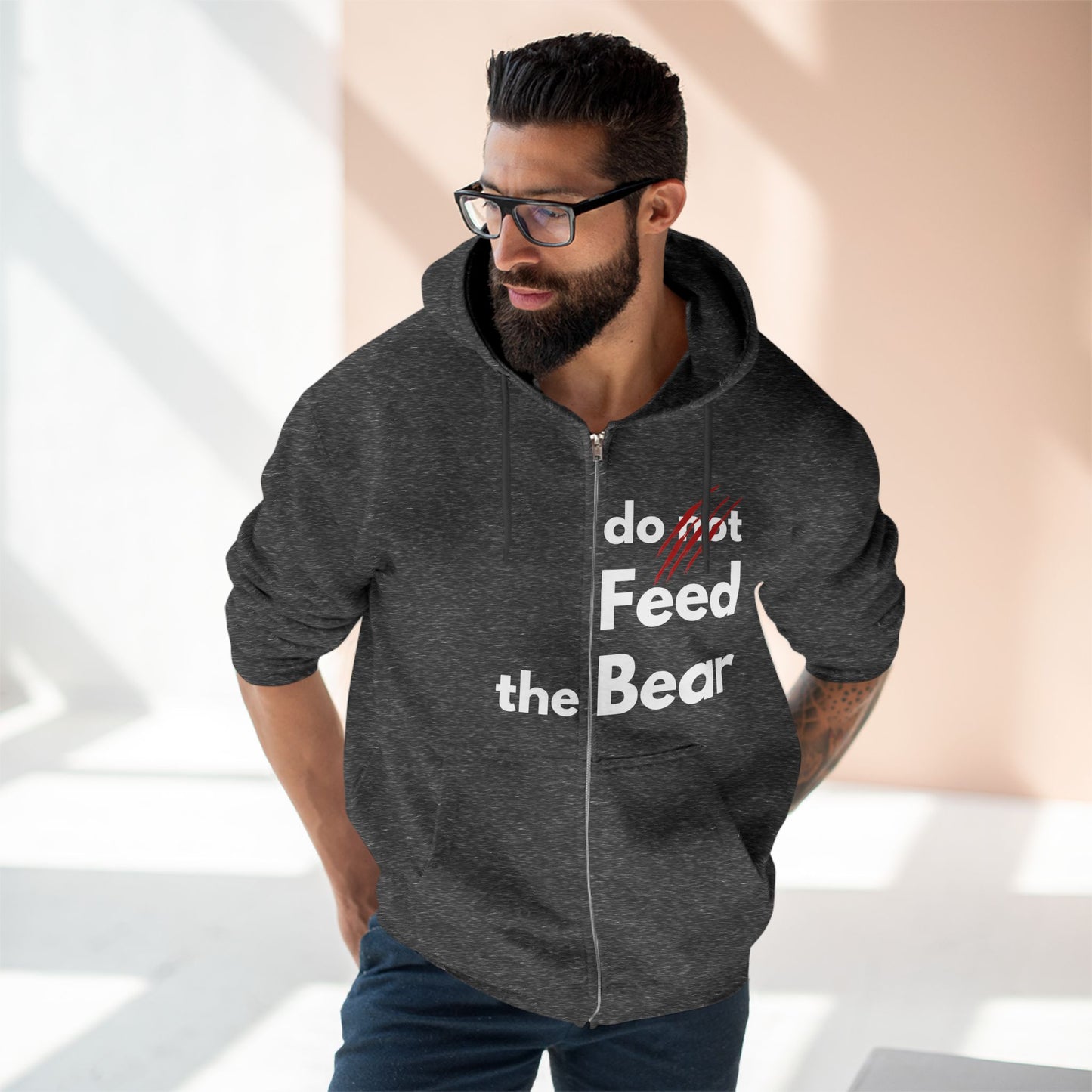 “Don’t Feed the Bear” Unisex Zip Hoodie – Cozy & Fun for Outdoors Enthusiasts