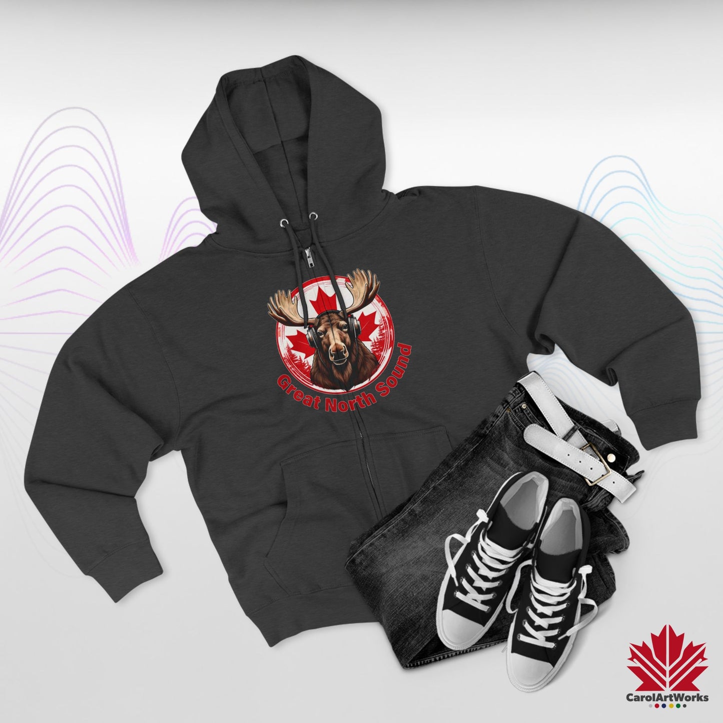 "Great North Sound" Moose and Music Unisex Zip Hoodie