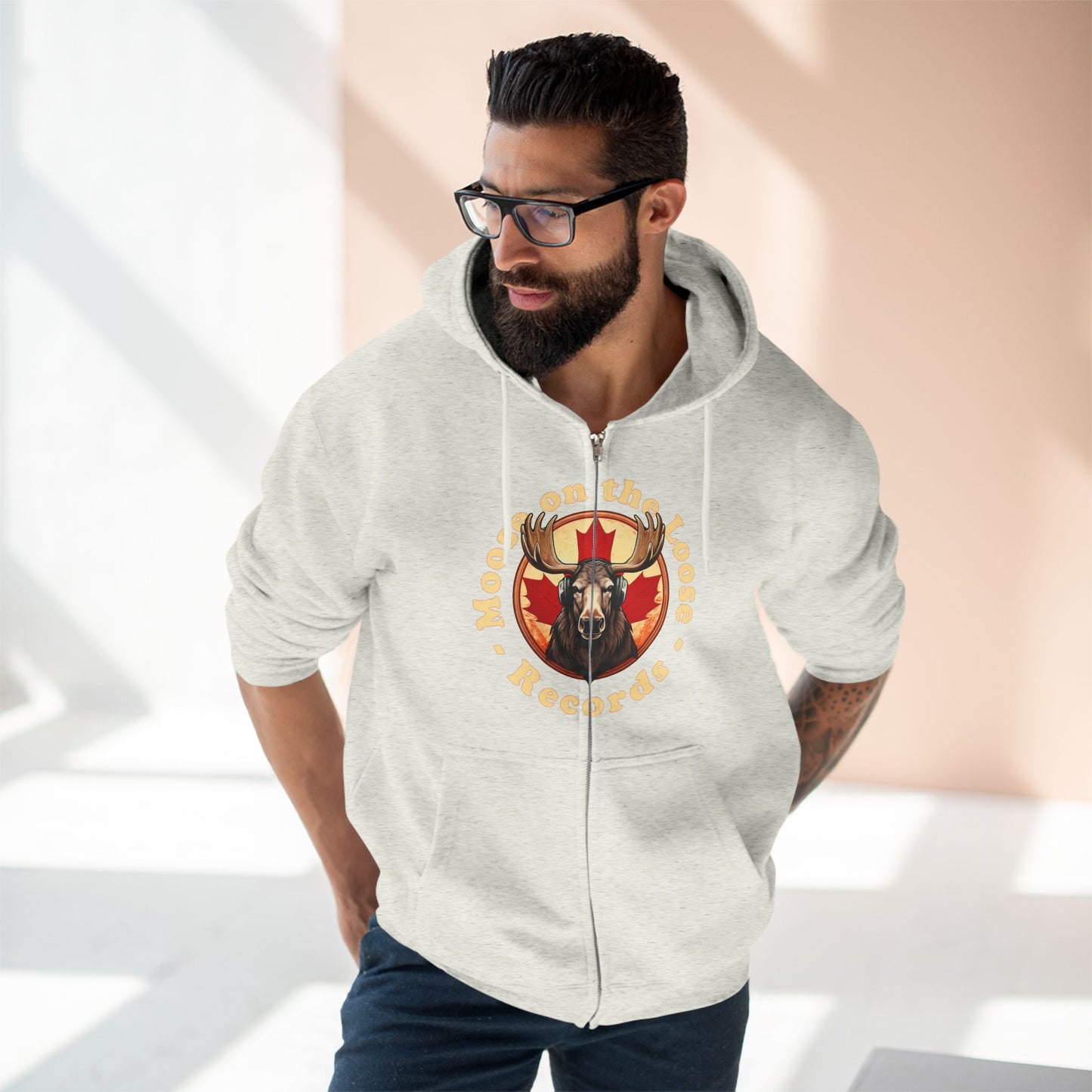 "Moose on the Loose Records" Unisex Zip Hoodie - Cozy and Stylish for Music Lovers