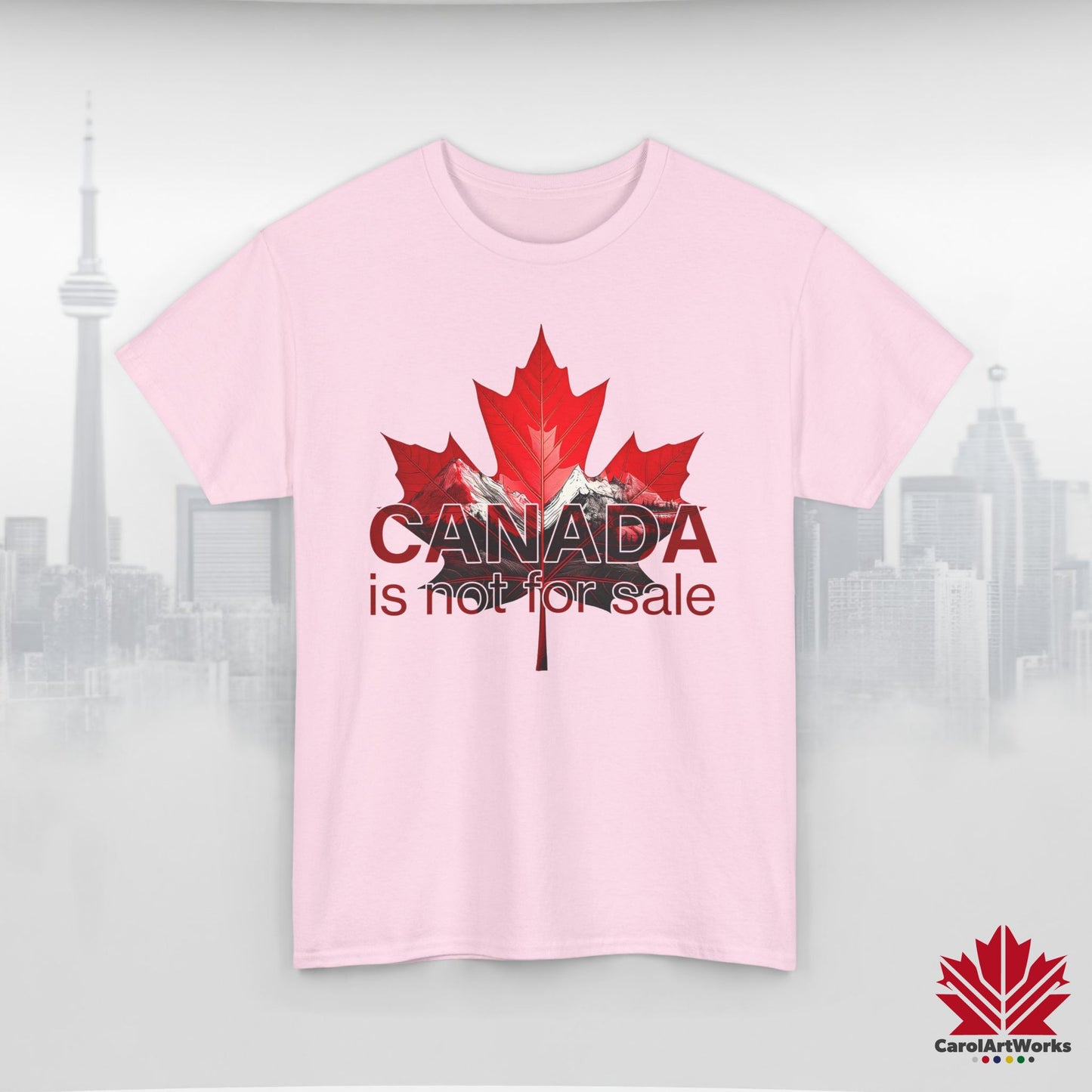 “Canada is not for Sale” Unisex Heavy Cotton Tee – Red Maple Leaf and Mountains, Stylish Canada Shirt