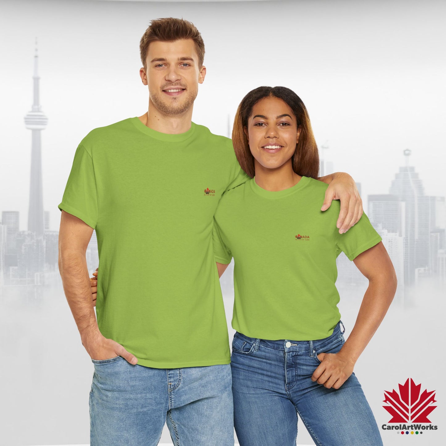 “Canada is not for Sale” Unisex Heavy Cotton Tee – Red Maple Leaf and Mountains, Stylish Canada Shirt